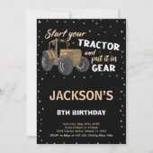 Zwart Bruin Tractor Verjaardag Uitnodigingen (Voorkant)