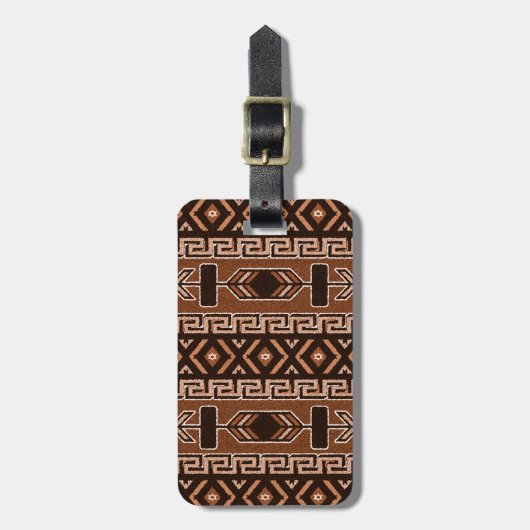 Zwart-bruin Tribal Aztec Pattern Bagagelabel (Voorkant verticaal)