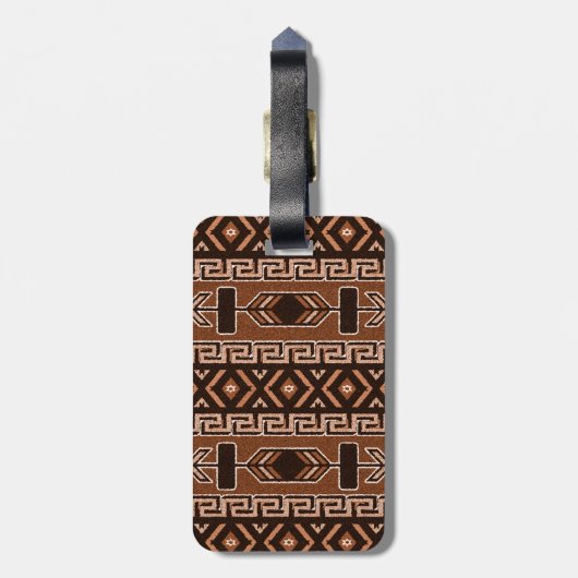Zwart-bruin Tribal Aztec Pattern Bagagelabel (Achterkant verticaal)