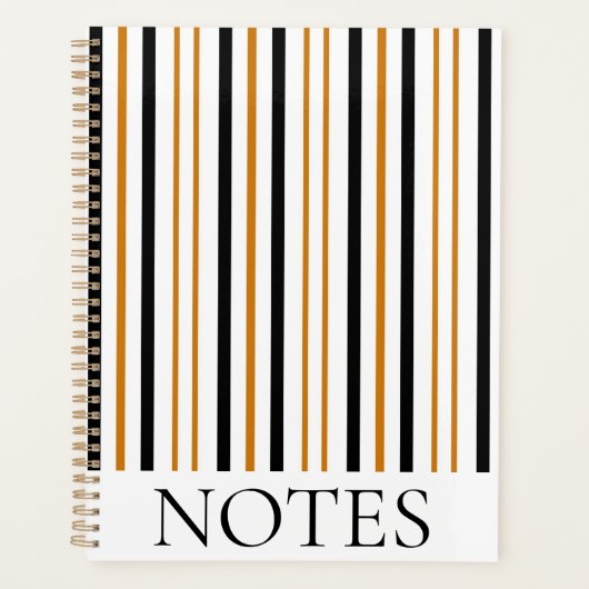 Zwart & Bruin Verticale Streep Moderne Minimalist Planner (Voorkant)