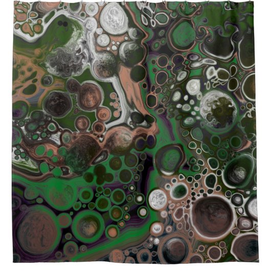 Zwart, bruin, wit en groen vochtig art douchegordijn (Voorkant)