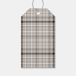 Zwart, Bruin & Wit Schots Tartan Rutpatroon Cadeaulabel