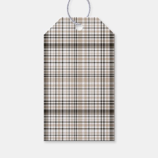 Zwart, Bruin & Wit Tartan Plaid Cadeaulabel (Voorkant)