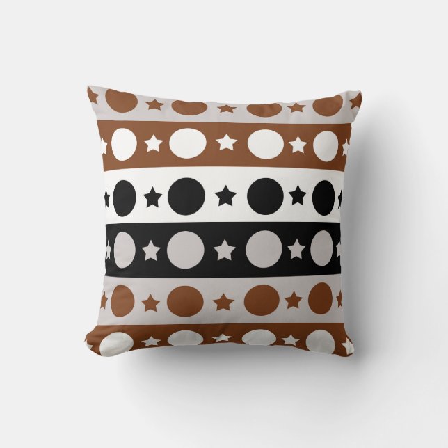 Zwart Bruin Witte Stippen Sterren Stripes Design Kussen (Voorkant)
