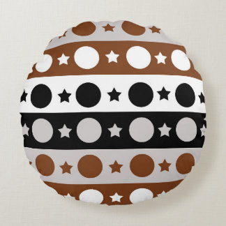 Zwart Bruin Witte Stippen Sterren Stripes Design Rond Kussen