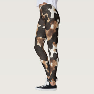 Zwart Bruine Crème Koeienprint Leggings