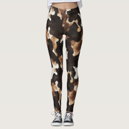 Zwart Bruine Crème Koeienprint Leggings