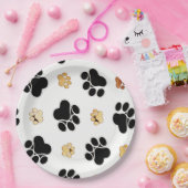 Zwart-bruine hondenpootjes papieren bordje (Feest)