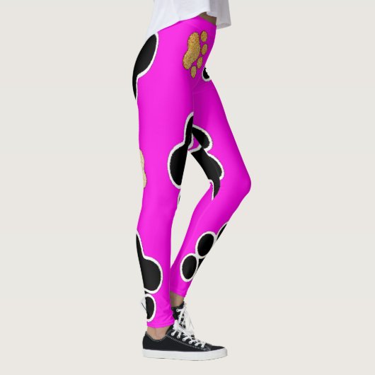 Zwart-bruine hondenpootjes roze leggings (Rechts)