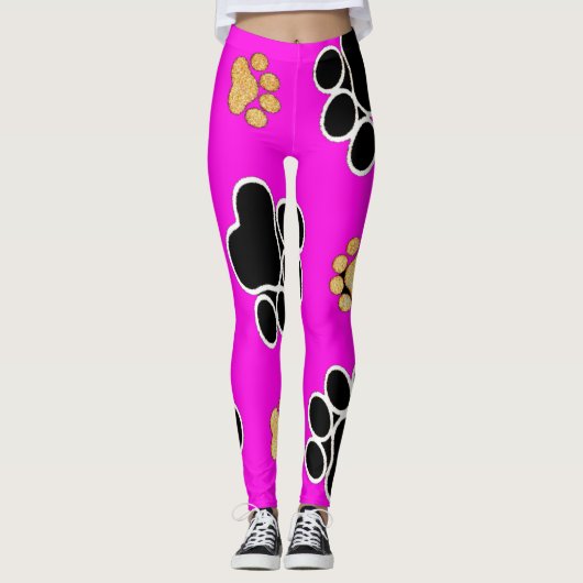 Zwart-bruine hondenpootjes roze leggings (Voorkant)