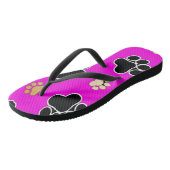 Zwart-bruine hondenpootjes roze teenslippers (Schuin)