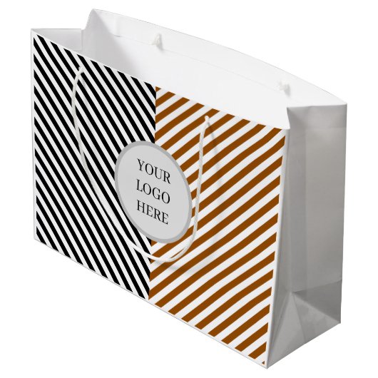 Zwart & bruine streep met logo groot cadeauzakje (Achterkant Gekanteld)
