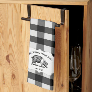 Zwart buffalo Boerderij Pig Kitchen Towel Theedoek