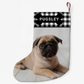 Zwart buffalo Pet Dog Bone Monogram Foto Kleine Kerstsok (Achterkant)