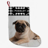 Zwart buffalo Pet Dog Bone Monogram Foto Kleine Kerstsok (Voorkant)