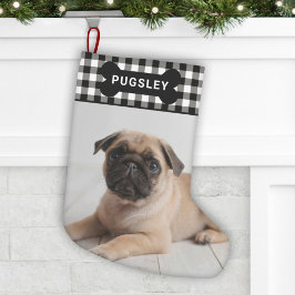 Zwart buffalo Pet Dog Bone Monogram Foto Kleine Kerstsok