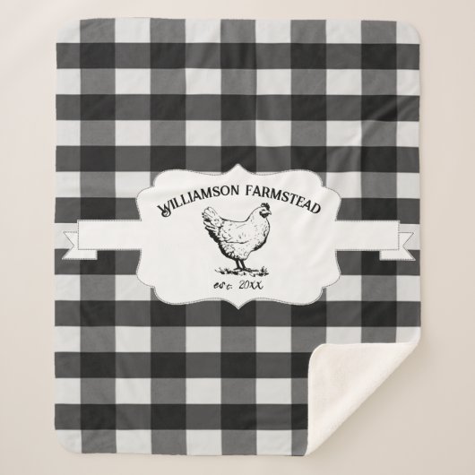 Zwart Buffel Plaid Boerderij Chicken Sherpa Deken (Voorkant)