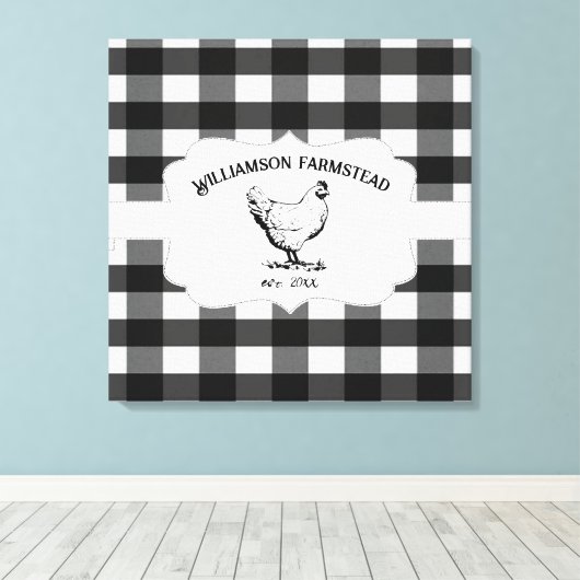 Zwart Buffel Plaid Boerderij Kip Canvas Print (Insitu (Houten vloer))