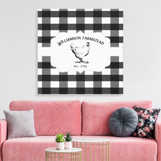 Zwart Buffel Plaid Boerderij Kip Canvas Print (Insitu (Woonkamer))
