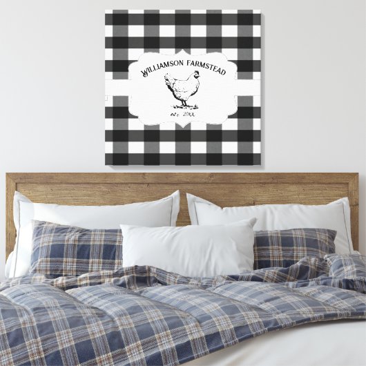 Zwart Buffel Plaid Boerderij Kip Canvas Print (Insitu (Slaapkamer))