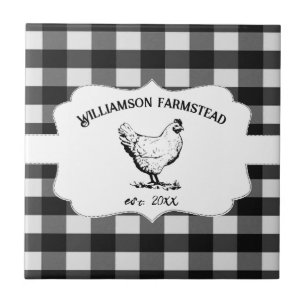 Zwart Buffel Plaid Boerderij Kip Decoratief Tegeltje