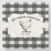 Zwart Buffel Plaid Boerderij Kip Stone Onderzetter (Voorkant)