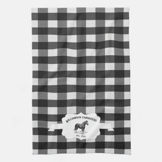 Zwart Buffel Plaid Boerderij Paard Keukenhanddoek (Verticaal)