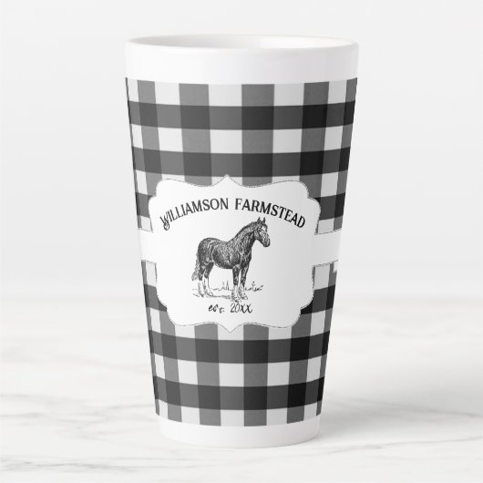Zwart Buffel Plaid Boerderij Paard Latte Mok (Voorkant)