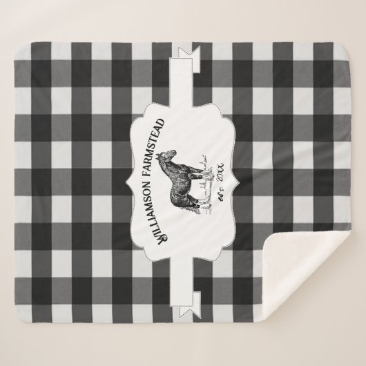 Zwart Buffel Plaid Boerderij Paard Sherpa Deken (Voorkant (horizontaal))