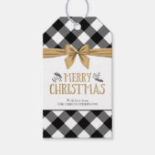 Zwart Buffel Plaid MERRY CHRISTMAS Gold Bow Cadeaulabel (Voorkant)