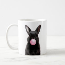 Zwart Bunny Blowing Pink Bubble Gum Schattige Koffiemok