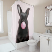 Zwart Bunny Blowing Pink Bubble Gum Schattige Spee Douchegordijn (In situ)