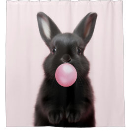Zwart Bunny Blowing Pink Bubble Gum Schattige Spee Douchegordijn