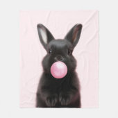 Zwart Bunny Blowing Pink Bubble Gum Schattige Spee Fleece Deken (Voorkant)