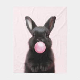 Zwart Bunny Blowing Pink Bubble Gum Schattige Spee Fleece Deken
