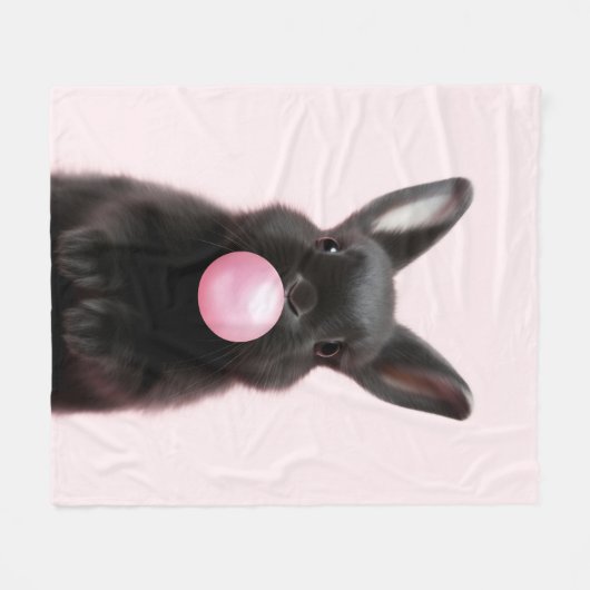 Zwart Bunny Blowing Pink Bubble Gum Schattige Spee Fleece Deken (Voorkant (Horizontaal))