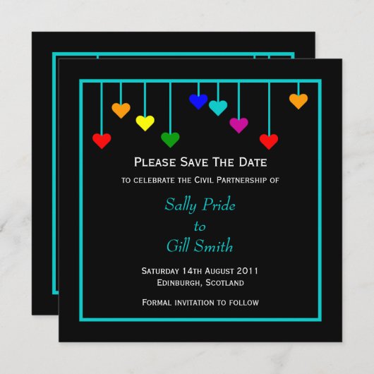 Zwart burgerlijk partnerschap - Opslaan datum Save The Date (Voorkant / Achterkant)