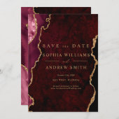 Zwart & Burgundy Gouden Modern Sve de Datum Kaart (Voorkant / Achterkant)