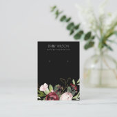 ZWART BURGUNDY PROTEA FLORAL EARRING DISPLAY VISITEKAARTJE (Staand voorkant)
