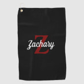 Zwart Burgundy Wit Monogram Persoonlijk Golfhanddoek (Voorkant)