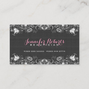 Zwart Burlap Linnen & Wit Bloemen & Kant Visitekaartje