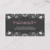 Zwart Burlap Linnen & Wit Bloemen & Kant Visitekaartje (Achterkant)