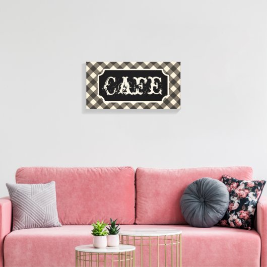 Zwart Cafe Sign Wall Art Canvas (Insitu (Woonkamer))
