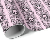 Zwart Camameo damast schedel op roze Wrapping Pape Cadeaupapier (Rol Hoek)