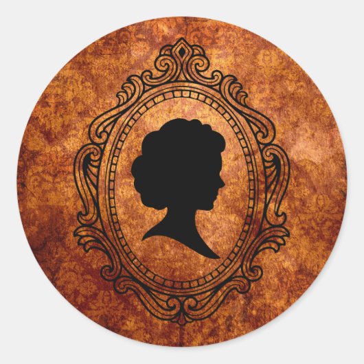 Zwart Cameo Sinaasappel Grunge Kleine Ronde Sticke Ronde Sticker (Voorkant)