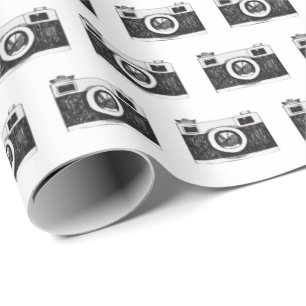 Zwart camera grafisch op wit cadeaupapier