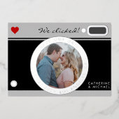 Zwart camerafotohuwelijk uniek sparen de datum folie feestdagenkaart (Voorkant)