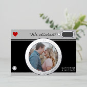 Zwart camerafotohuwelijk uniek sparen de datum folie feestdagenkaart (Staand Voorkant)