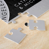 Zwart camerafotohuwelijk uniek sparen de datum legpuzzel (Zijkant)