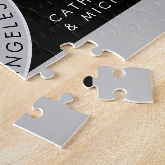 Zwart camerafotohuwelijk uniek sparen de datum legpuzzel (Zijkant)